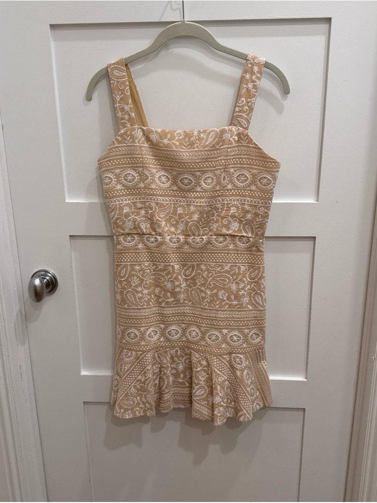 Alice + Olivia Beige And White Paisley Mini Dress